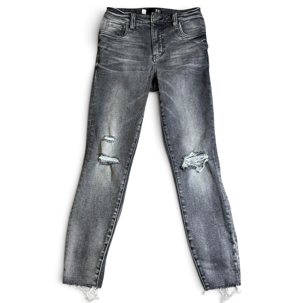 KUT from the Kloth Connie Fab Ab Ankle Skinny Jeans Grey Distressed High Rise 26